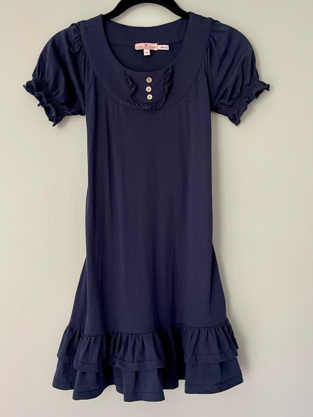 Juicy Couture Girls Navy Blue Short Sleeve Ruffle Dress